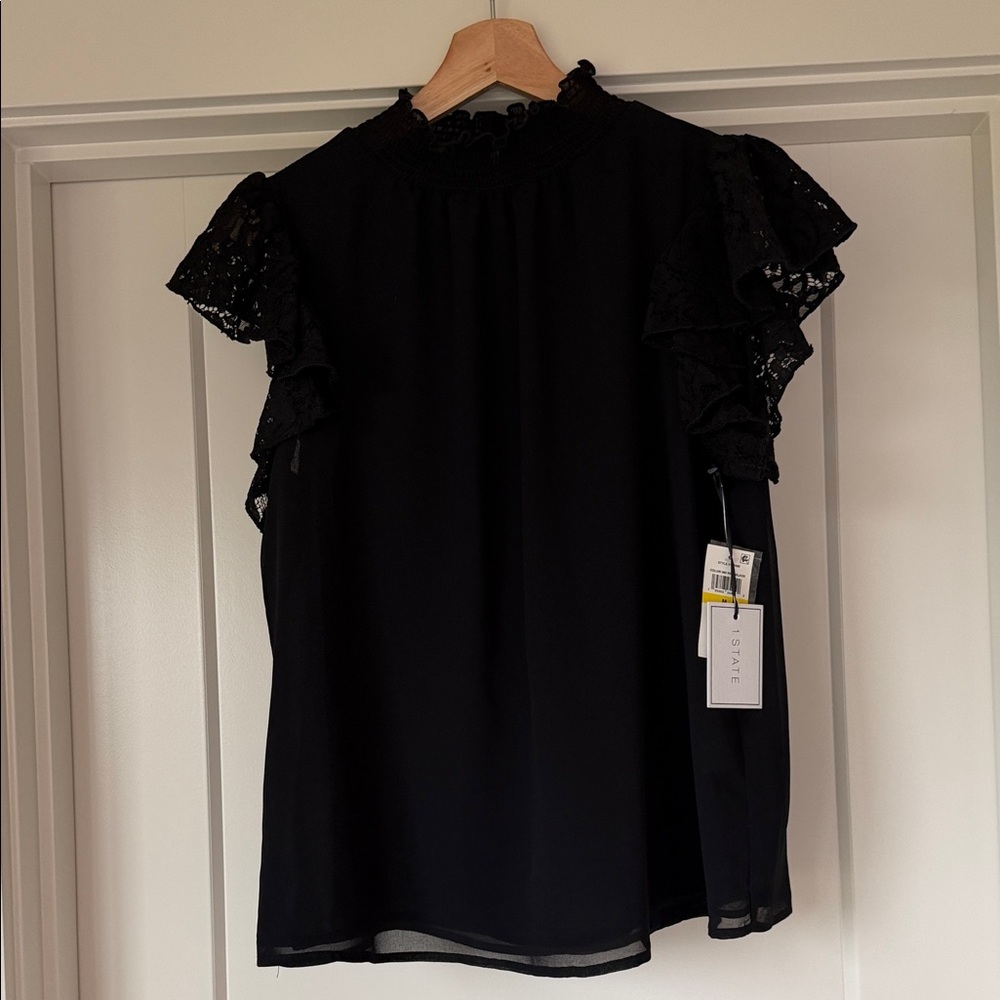 1.State NWT Elegant Black Lace Ruffle Top
